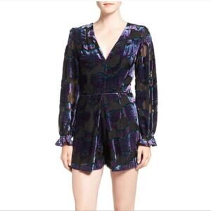 Anthropologie Adelyn Rae Floral Velvet Burnout Long Sleeve Romper S